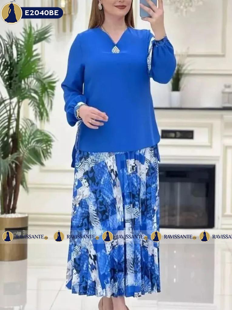 Ensemble jupe plissée - Bleu - E2040BE