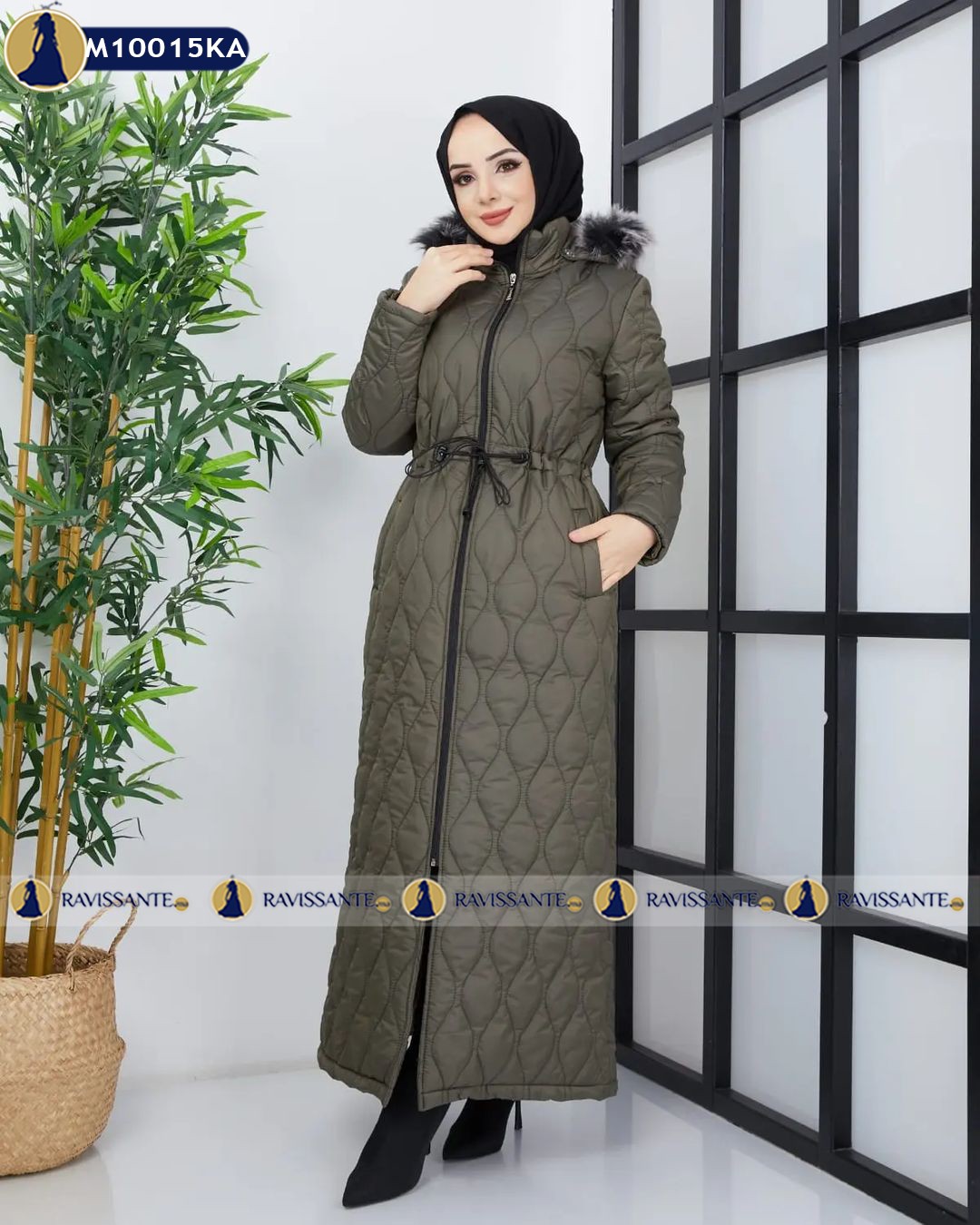 Manteau Doudoune Long à Capuche - Kaki - M10015KA