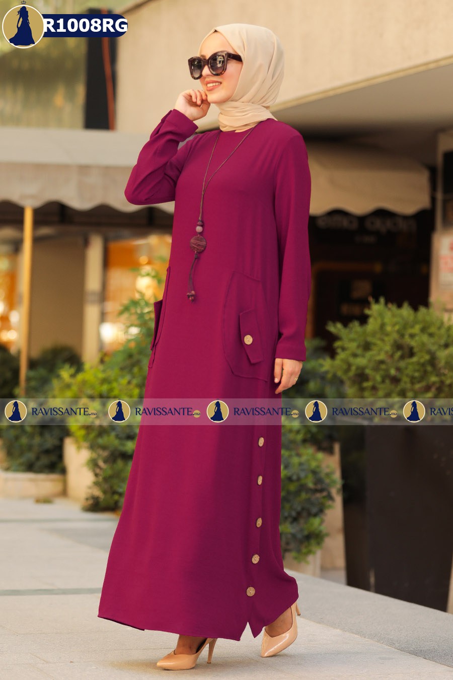Robe droite boutonnée - Rouge - R1008RG
