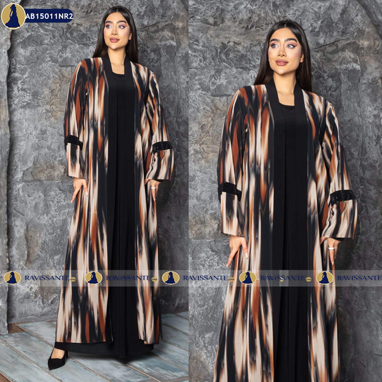 Abaya en Mousseline deux pièces - Noir - AB15011NR2