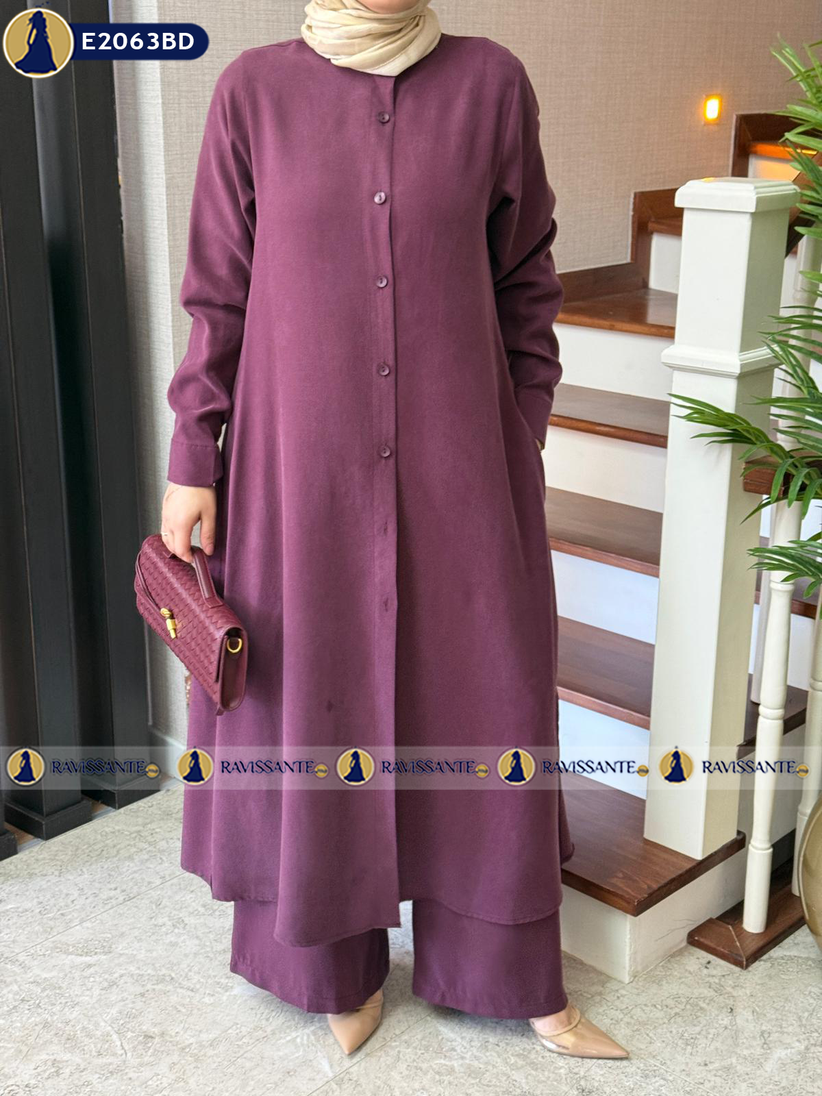 Ensemble Rozie à Chemise Longue - Bordeau - E2063BD