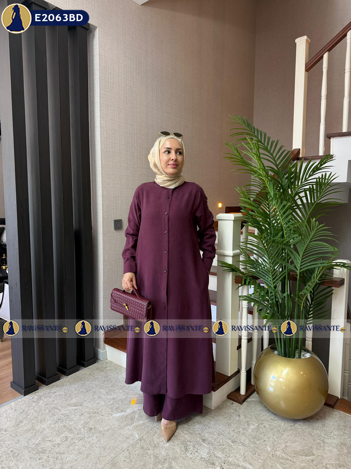 Ensemble Rozie à Chemise Longue - Bordeau - E2063BD