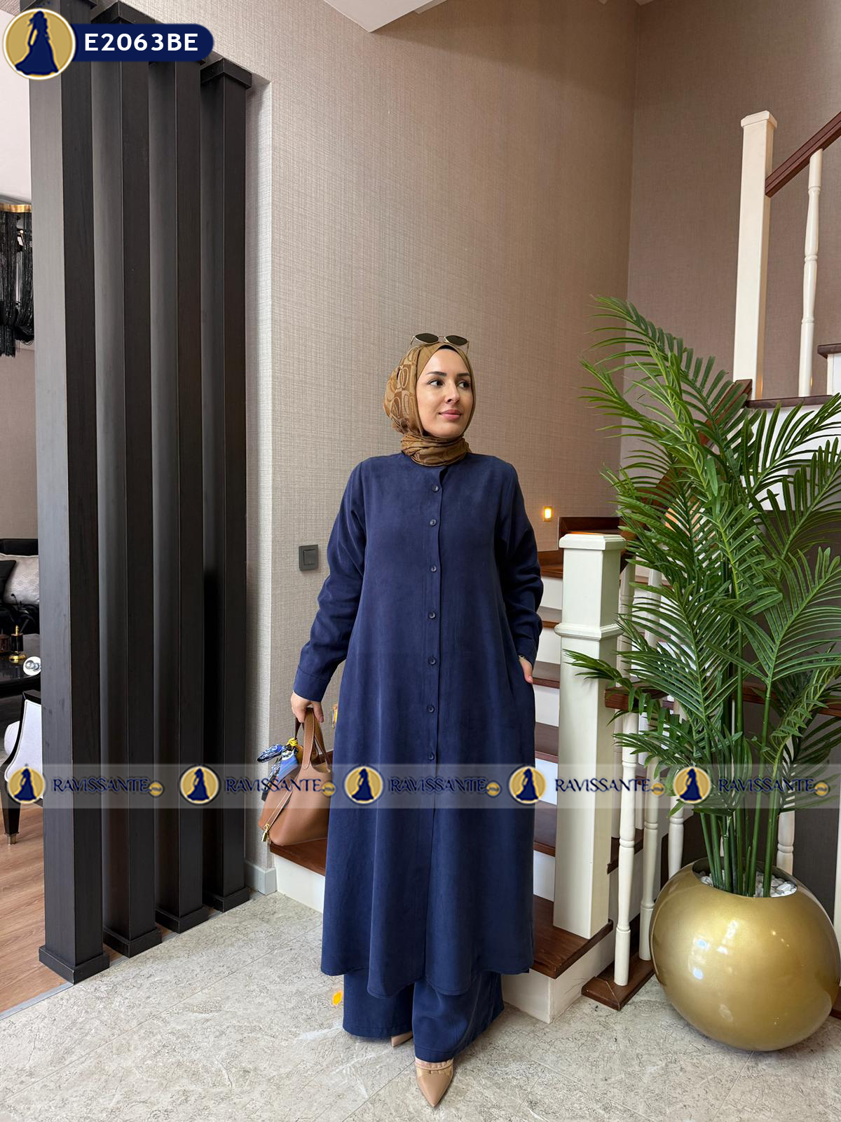 Ensemble Rozie à Chemise Longue - Bleu - E2063BE