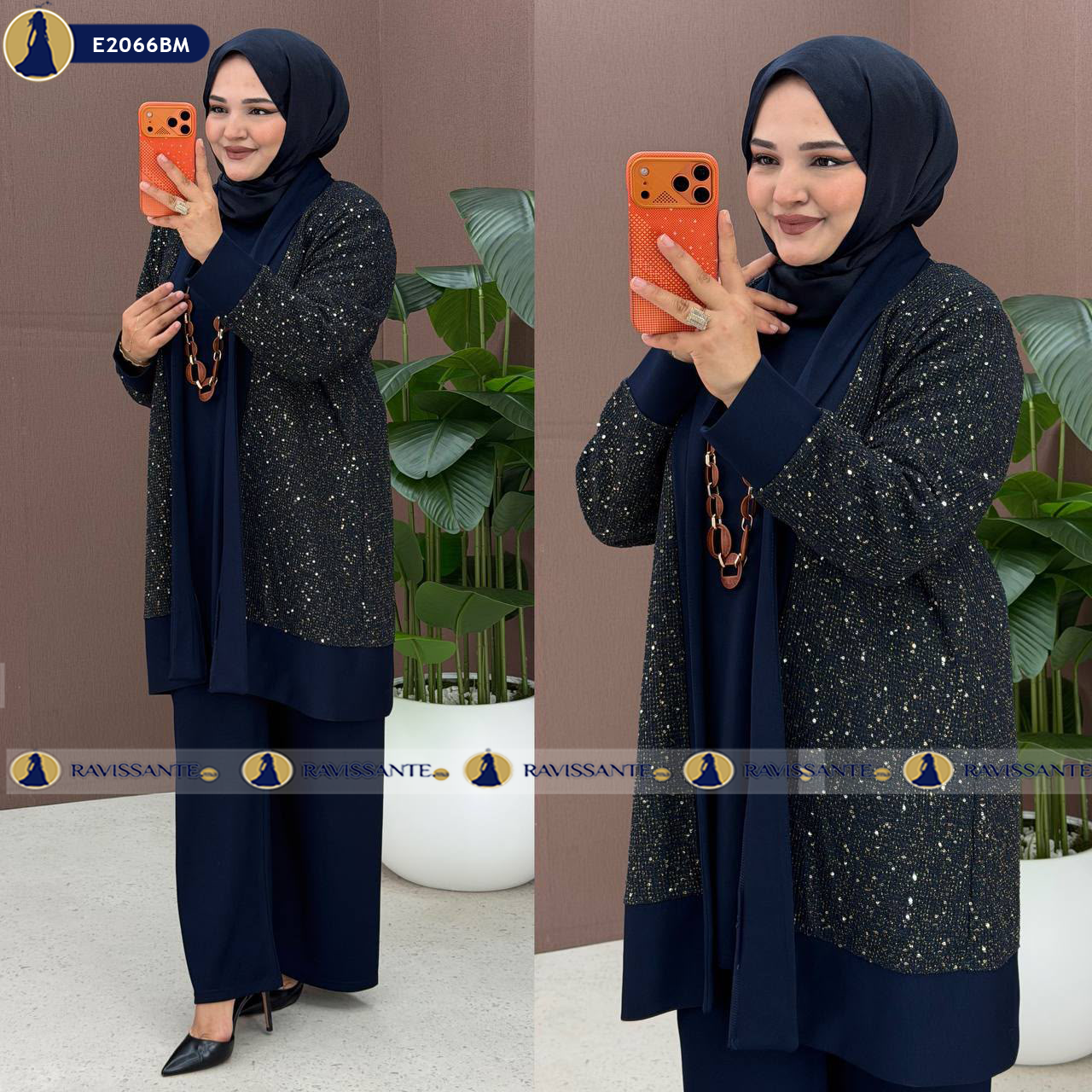 Ensemble trois pièces Oysho à Cardigan pailleté - Bleu-marine - E2066BM